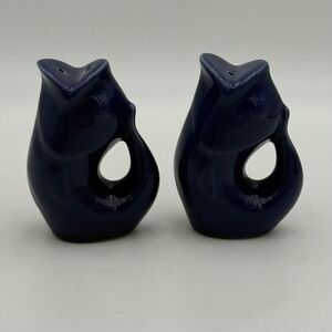 GurglePot Cobalt Blue Ceramic Fish Salt and Pepper Shaker Set 4 Inch